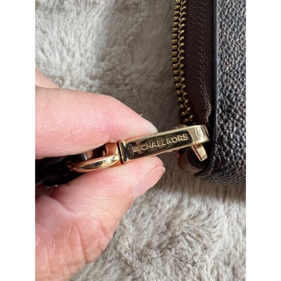 Michael Kors Jet Set Logo Brown & Gold Zip-Around Wristlet Wallet For Women - Picture 2 of 11